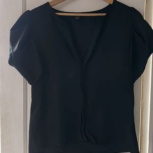 SHEIN Emery Rose Notched Neck Puff Sleeve Seam Front Blouse